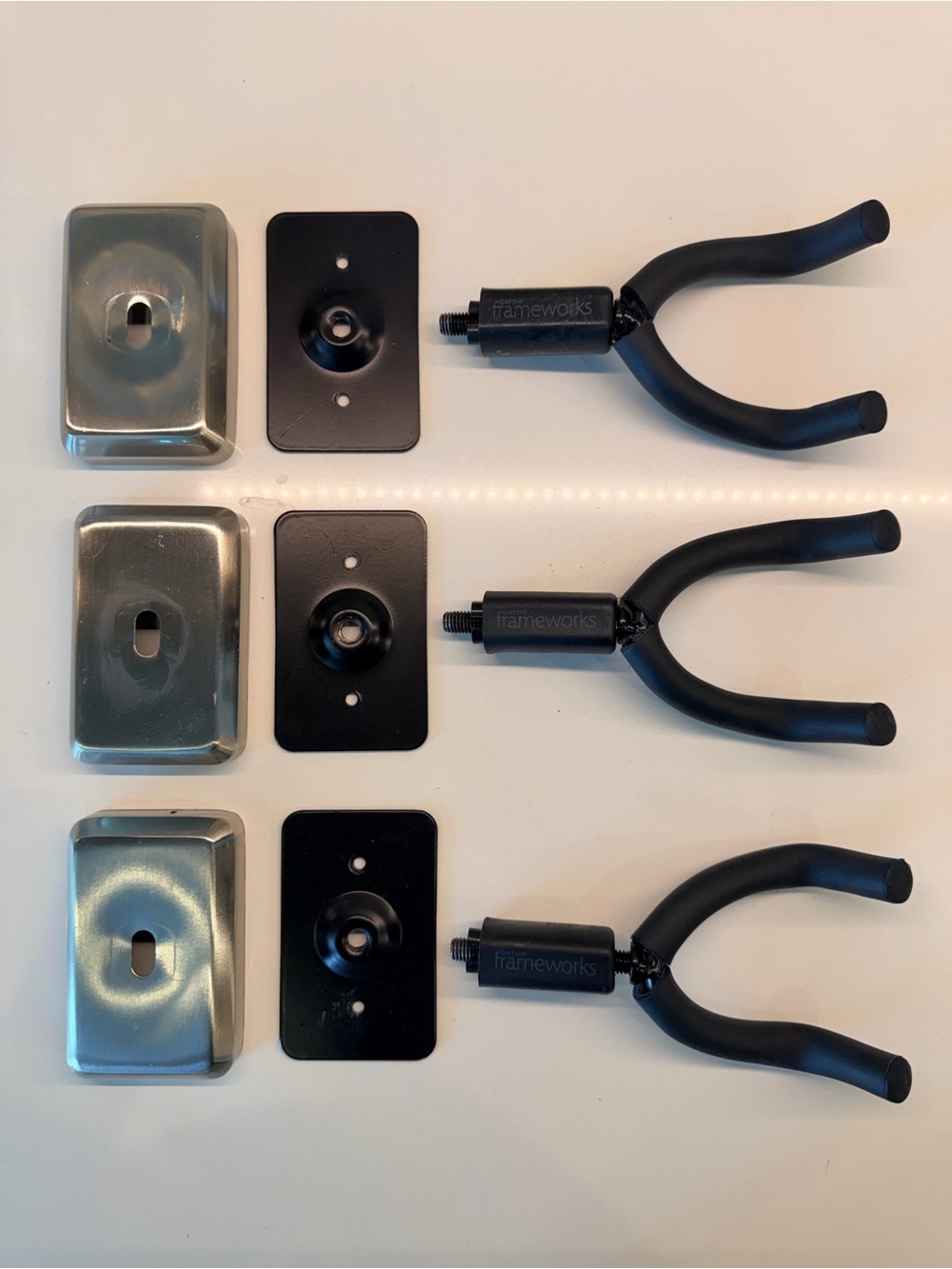 FrameWorks Black Guitar Wall Hangers with Chrome Backplates (Lot of 3)